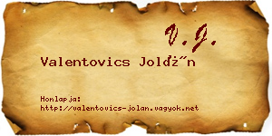 Valentovics Jolán névjegykártya